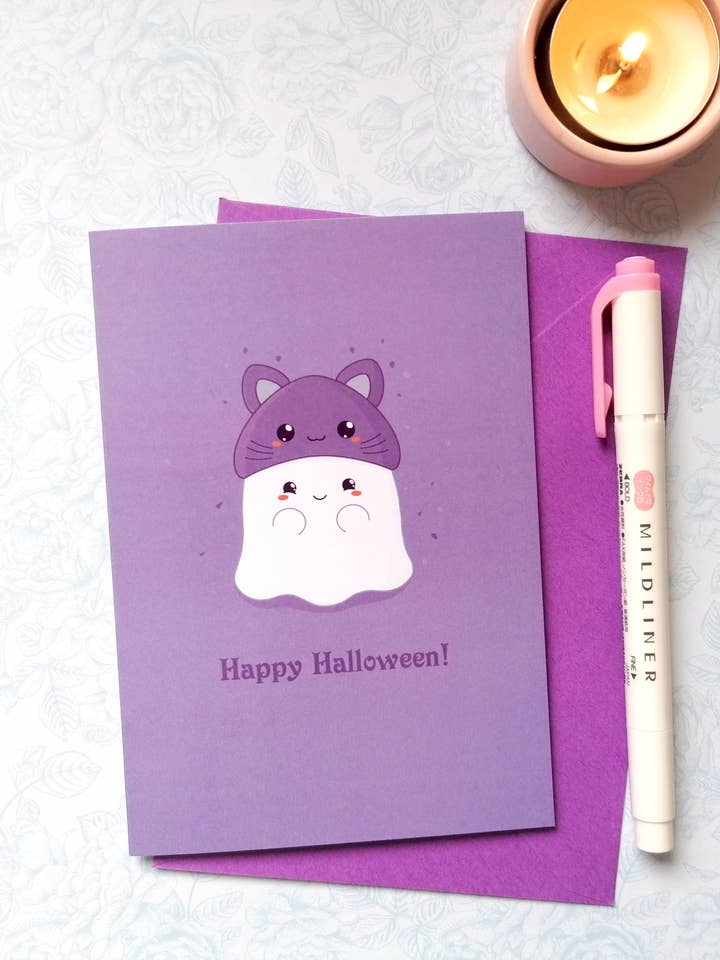 Ghost Halloween-kort, Katt halloween kort, Söt spökkort för wholesale av KimspirationCrafts