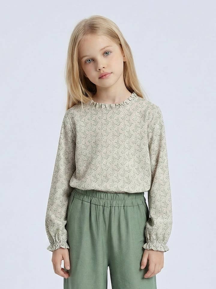 Long-sleeve cotton top with floral print for girls for wholesale by MINI MIGNON PARIS