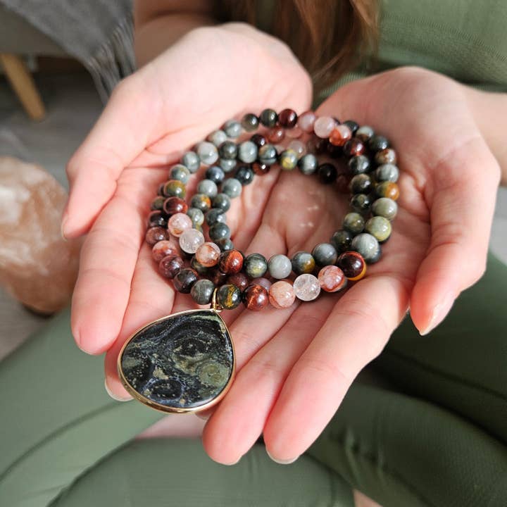 Harmony Mala - Wholesale Prayer Beads Necklace - Red Tiger Eye, Fire Quartz, and Green Eagle Eye Mala Bead Necklace β Grounding & Vitality1