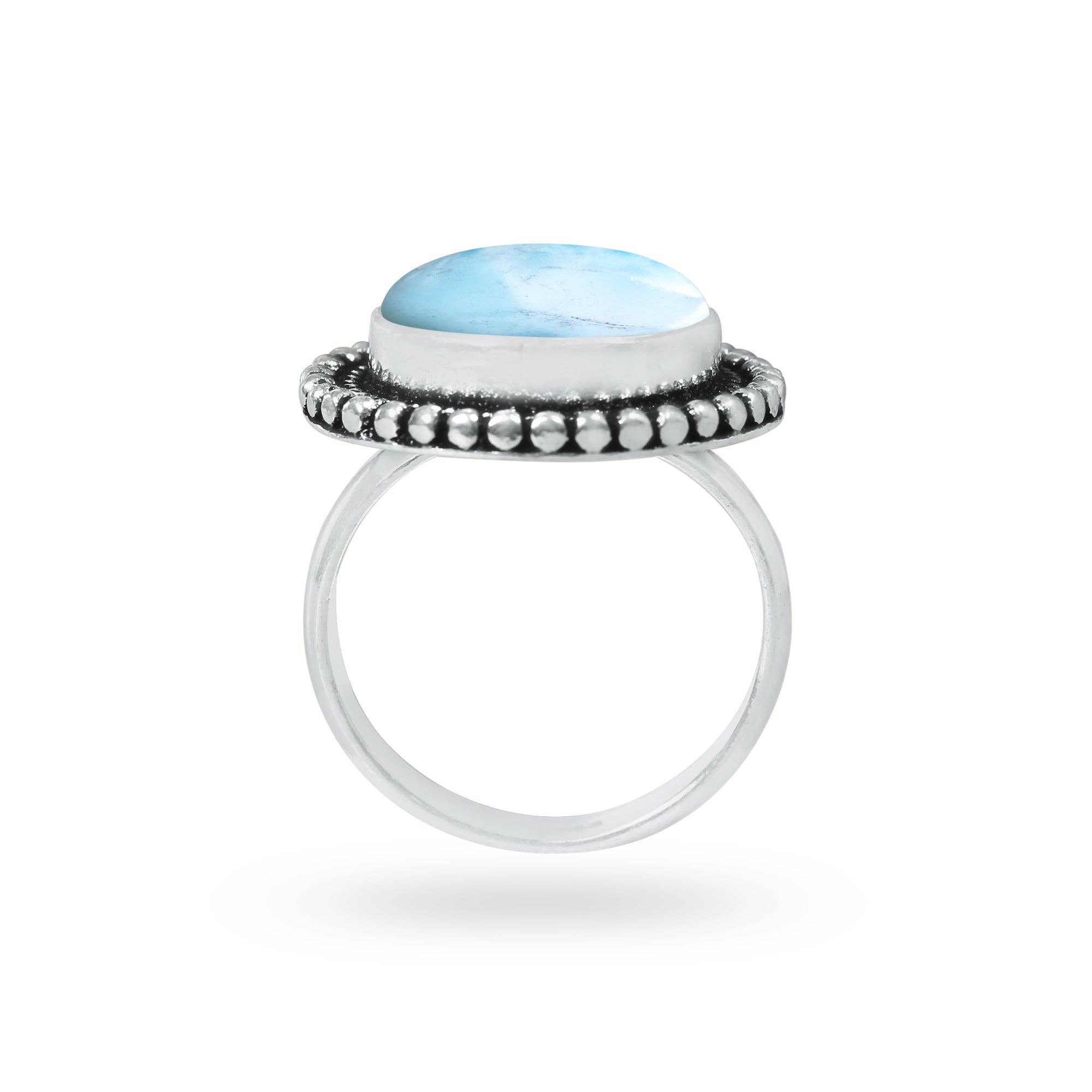 Handmade Jewels - Wholesale Cocktail/Statement Ring - Handmade Silver-Plated Larimar Rings – Minimalist Ocean-Inspired Jewelry (Natural Larimar)1