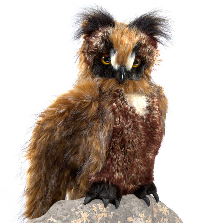 FOLKMANIS-PUPPETS – wholesale Docka - Barn och baby – Uggla, rörligt ögonskydd/Stor hornuggla 2403