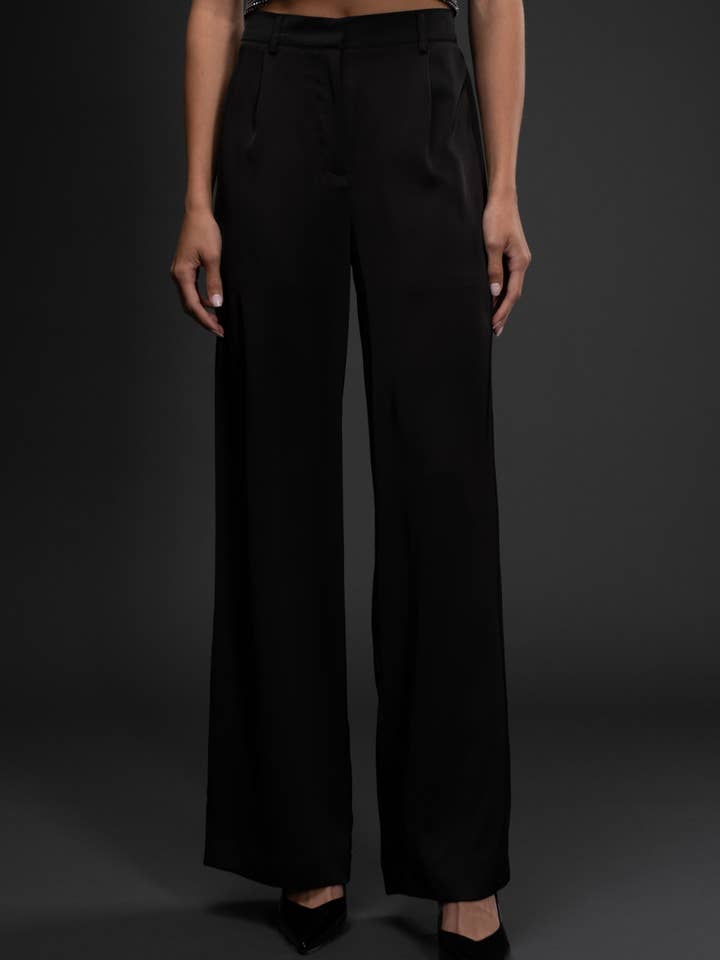 Blu Pepper - Wholesale Pants - Women's - HIGH WAIST SATIN WIDE LEG DRESS PANTS