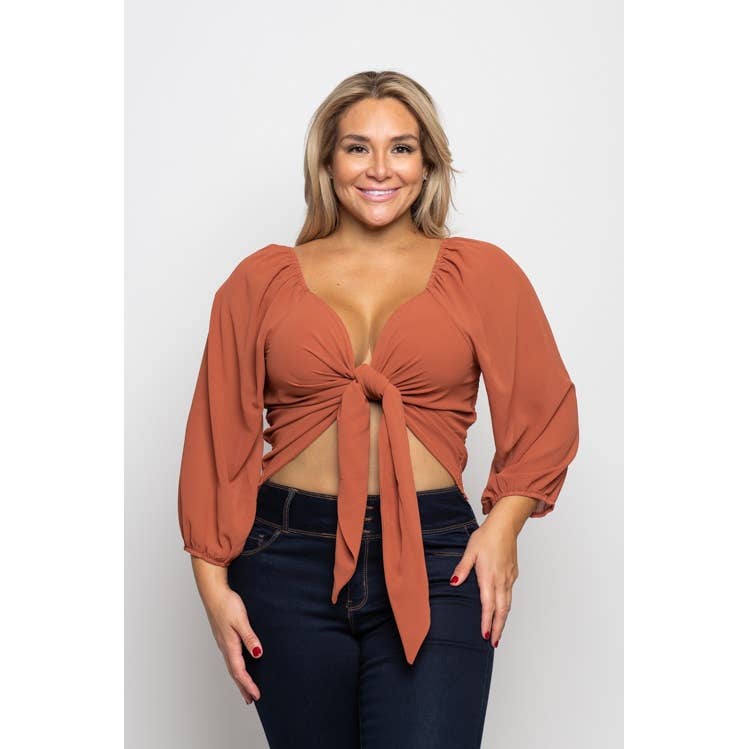 Curve Market - Vendita all'ingrosso Camicetta - Donna - TOP CORTO CON CRAVATTA FRONTALE TAGLIE FORTI3