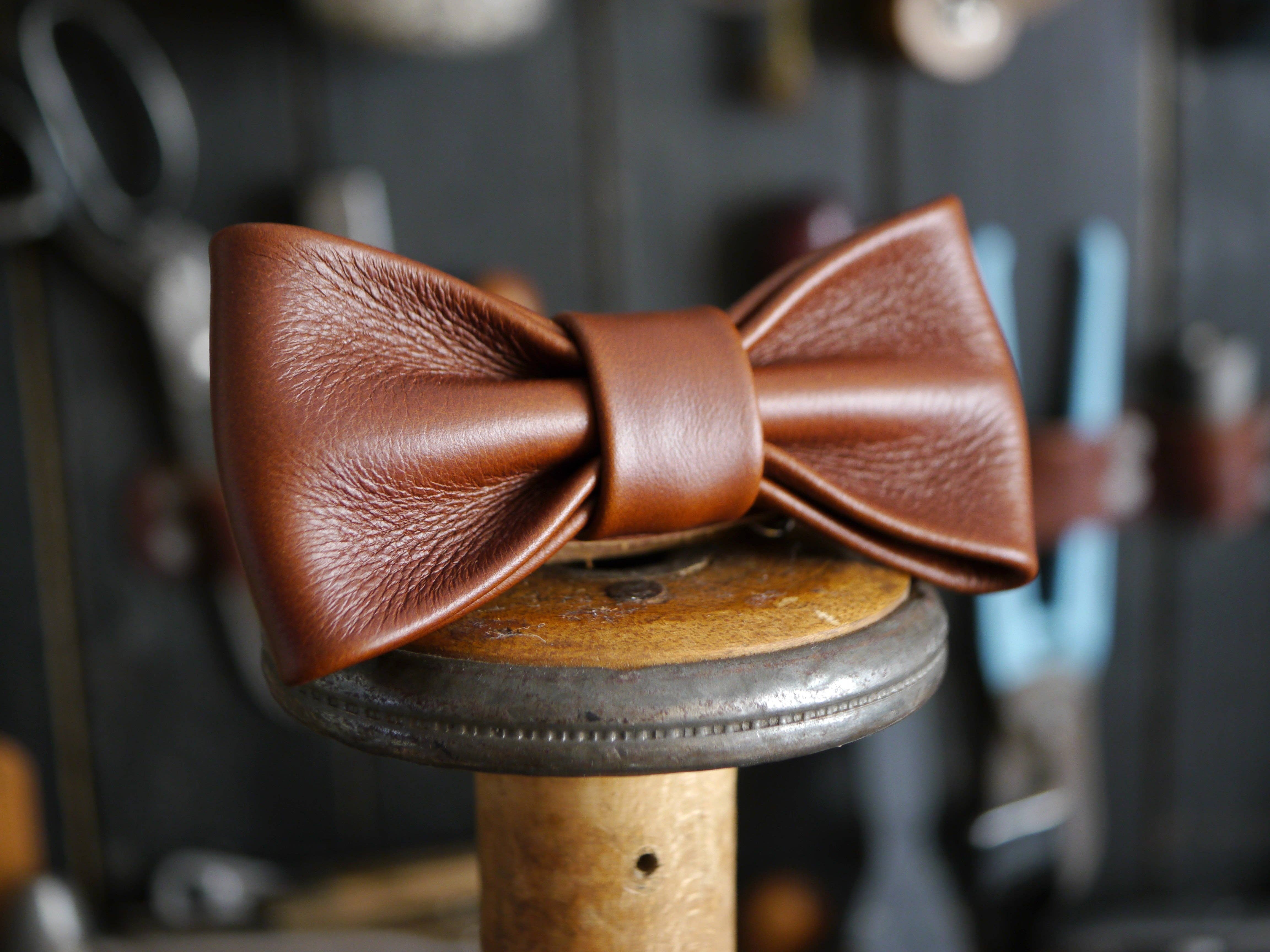 Kingsley Leather - Wholesale Bow Tie - Men's - Leather Bow Tie - Dark Tan3