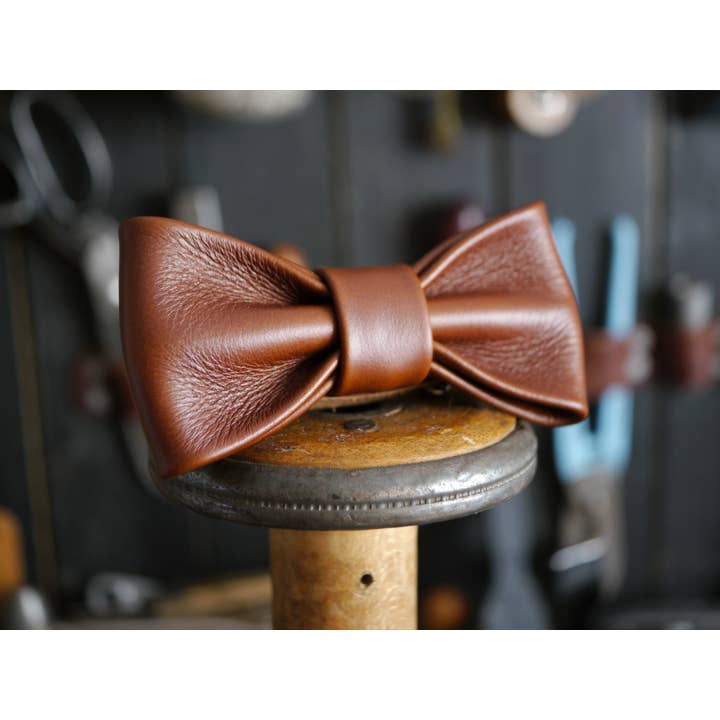 Kingsley Leather - Wholesale Bow Tie - Men's - Leather Bow Tie - Dark Tan3