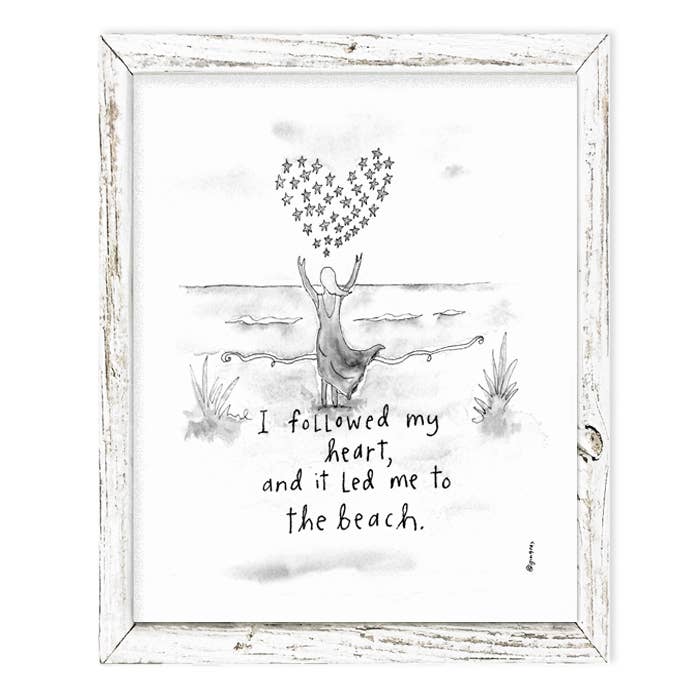 'I Followed My Heart - Beach' B&W Shelf Art by Sandy Gingras for wholesale by Sweet Gumball Inc.