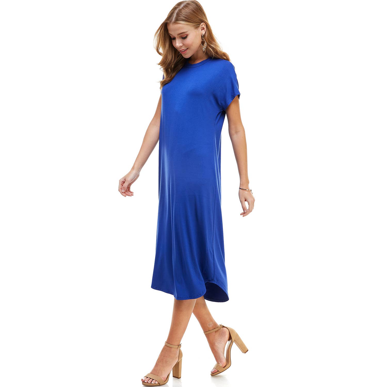 Azules Clothing - Wholesale Dress - Women's - ADM-8252RS Loose fit Crew Neck Hem Midi Dress21