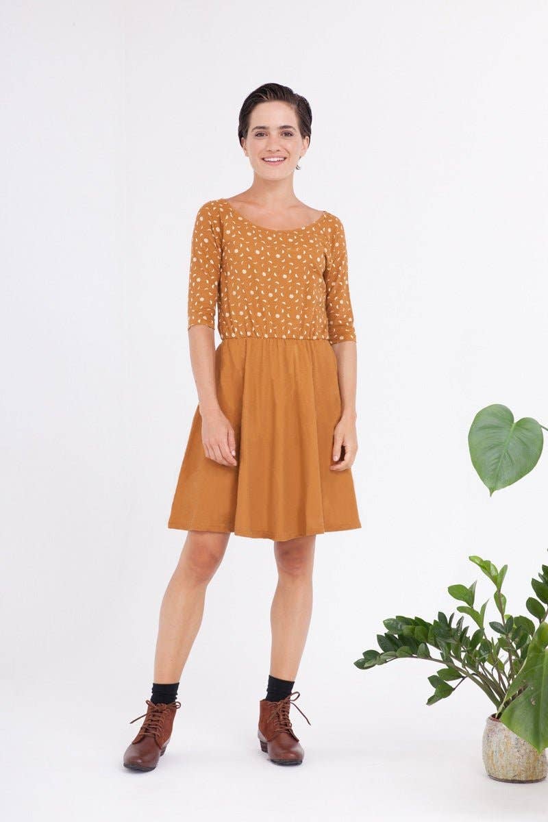 Senf Carol Kleid mit Raglanärmeln in Senfgelb für den Großhandel auf Faire0