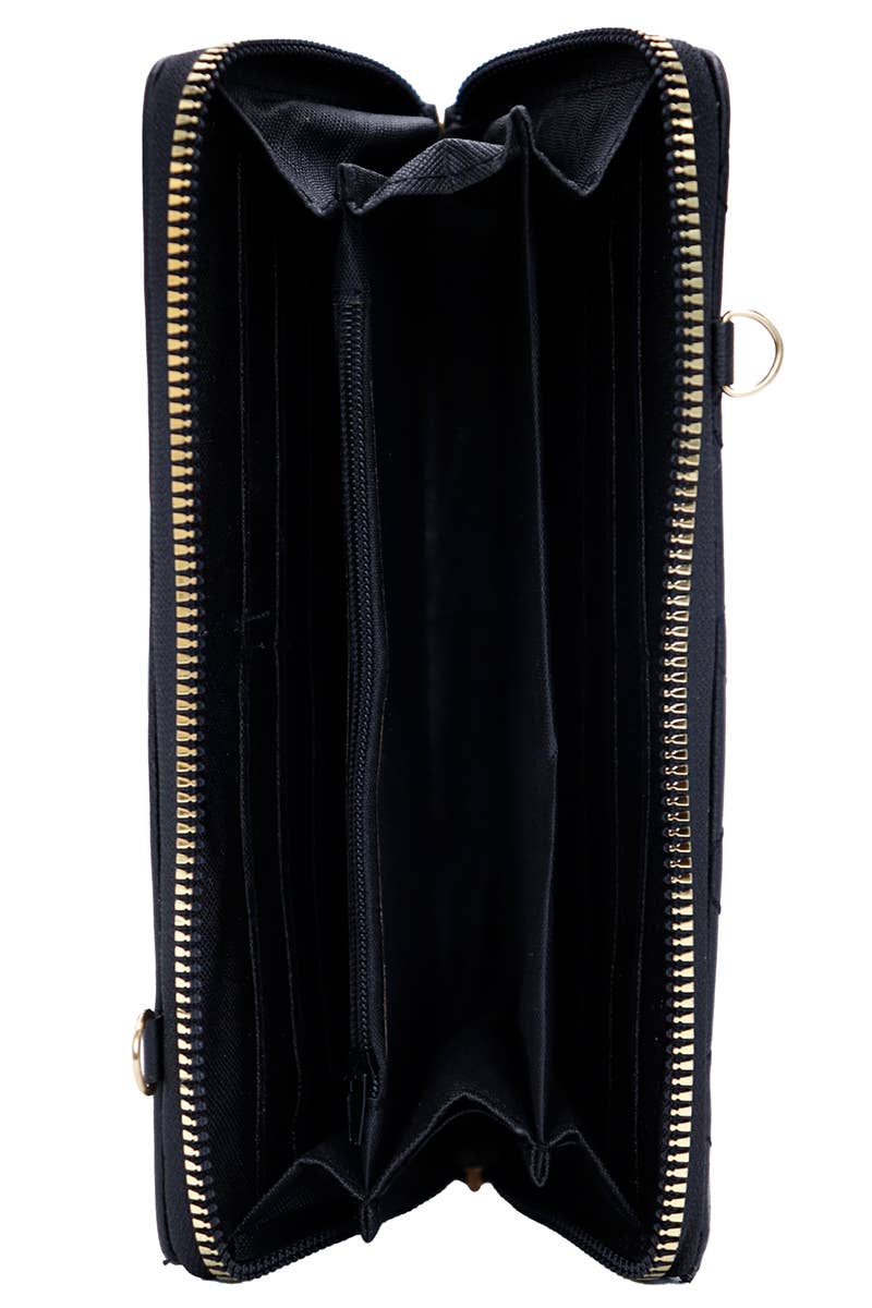 Cap Zone – wholesale Wallet – Women's – Sunflower Single Zipper Crossbody Strap Continental Wallet1