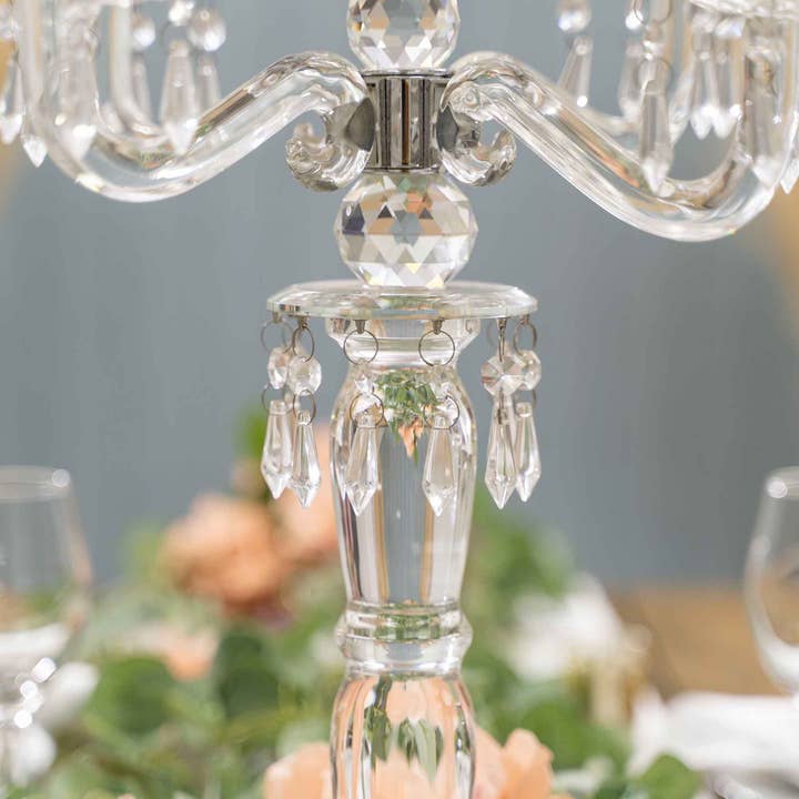 Portofino International Trading, USA - Wholesale Candle Holder - Crystal 5 Arm Candelabra with Glass Hurricane Globes 31"