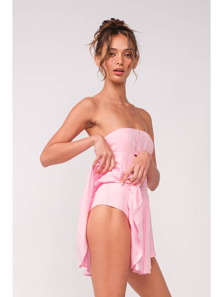 Sky to Moon - Wholesale Romper - Women's - SOLID COLOR FRONT CUTOUT MINI ROMPER DRESS