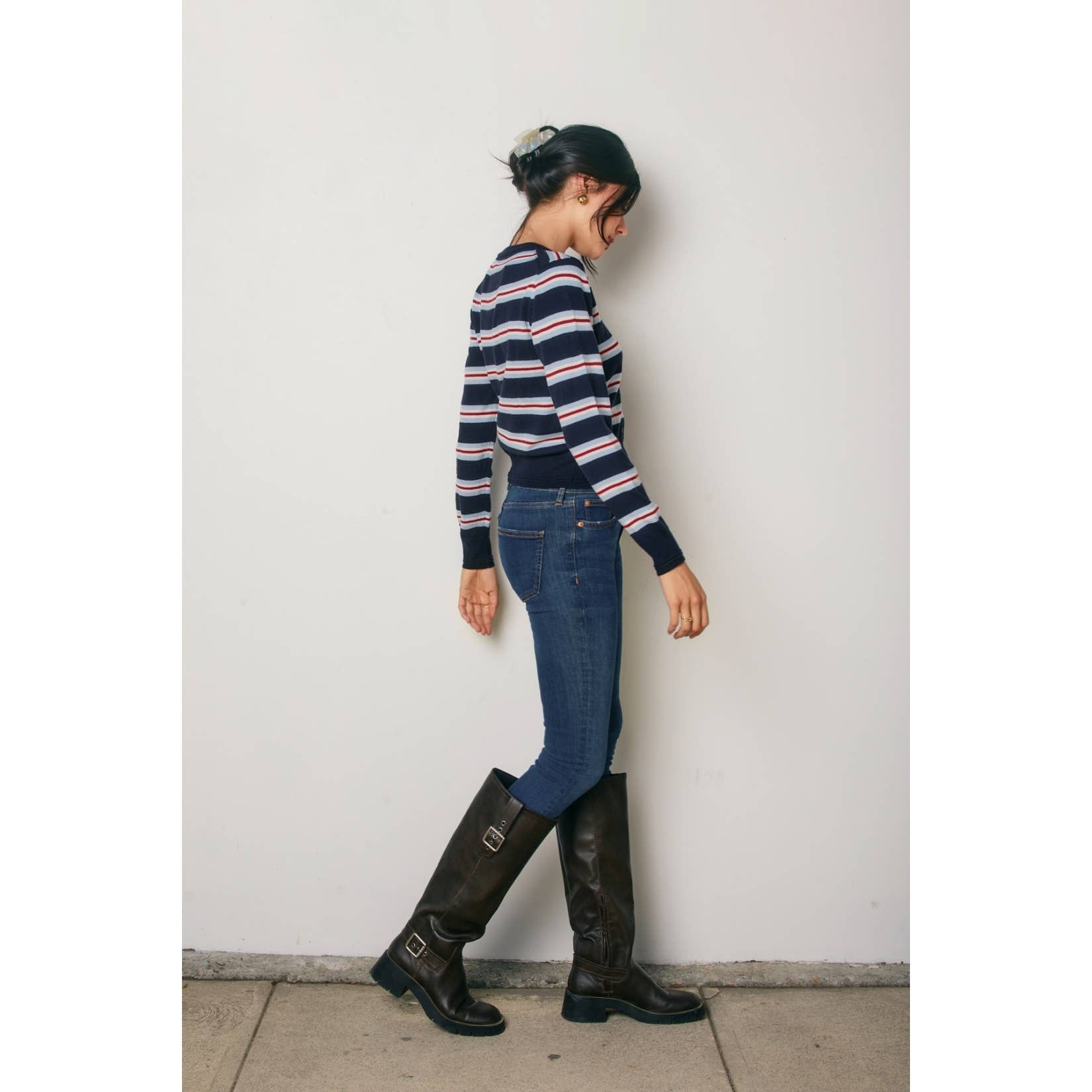 COMBINACIÓN AZUL MARINO/ROJO Cárdigan de rayas con botones Skyline de venta al por mayor en Faire1