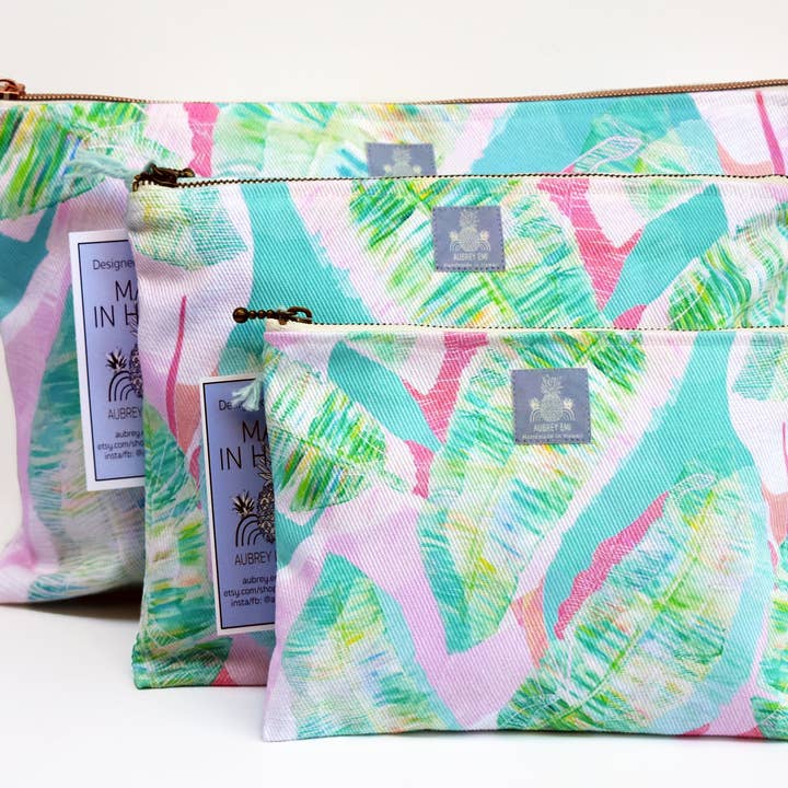 Tropical Banana Leaf Small/Medium/Large Pouch for wholesale by Aubrey Emi Designs