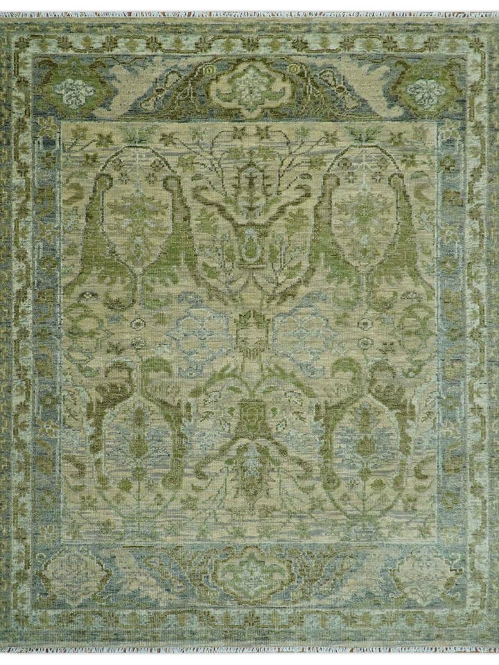 Skräddarsydd övergångsmatta i beige, grönt och blått handknuten ullmatta för wholesale av The Rug Decor, Inc.