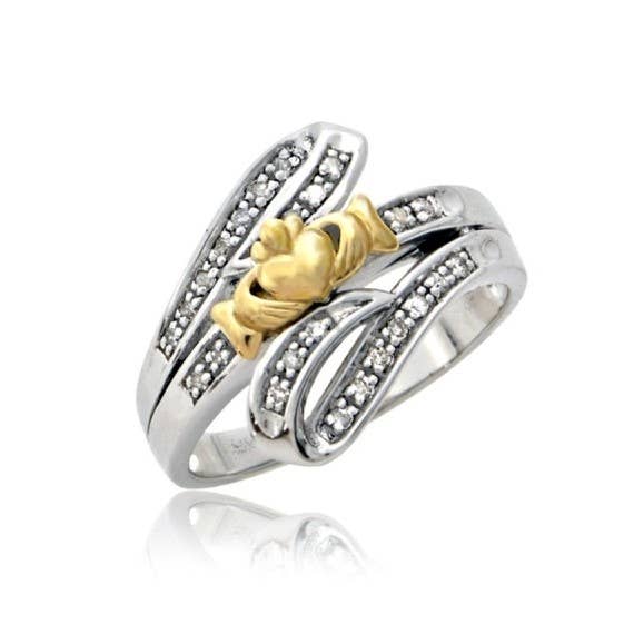 Claddagh Diamond Bypass Ring for wholesale by The Irish Jewelry Company