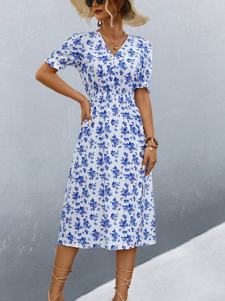 V-neck Short Sleeved Slit Dress for wholesale by Wholesalesir