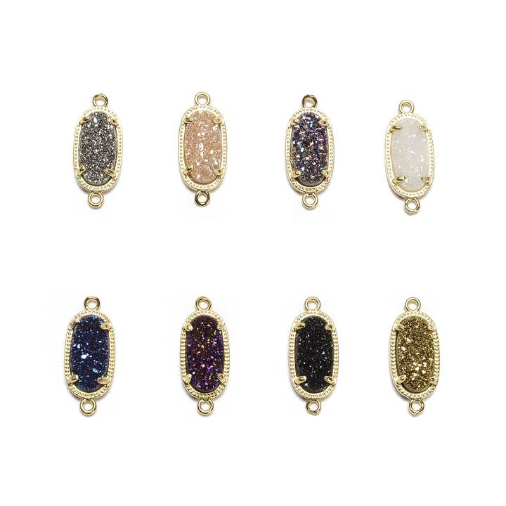 CRCBEADS – wholesale Individual charm/pendant – 8 Colors Druzy Agate Crystal Gold Edge Oval Connector Pendant Charm Size 9x16mm4