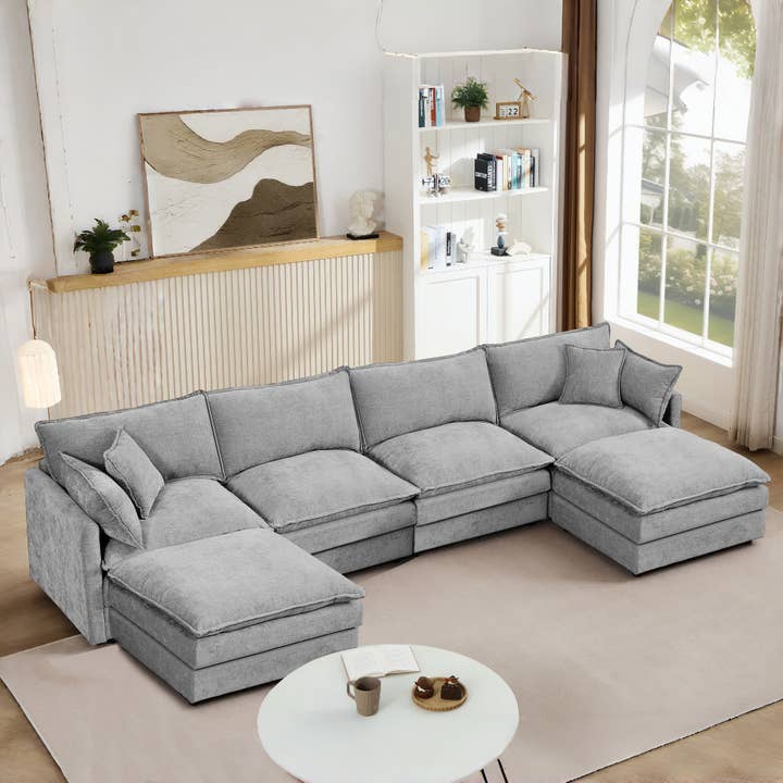 39F Inc. - Wholesale Sofa - Lunara 130" U-Shaped Sectional Sofa w 2 Ottomans,7 Colors30