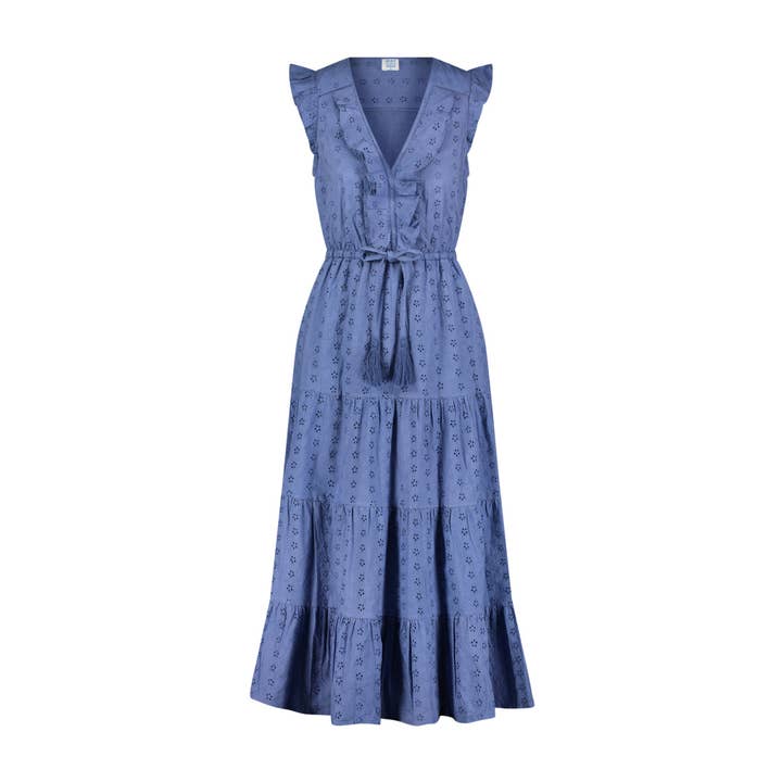 Robe Maxi Femme Giselle Bleu Océan à Broderie Anglaise pour la vente par Mer St. Barth