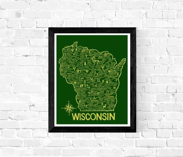 Whereabouts Shop - Wholesale Art Print - Wisconsin Map Green1