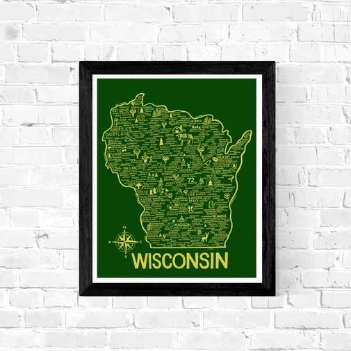 Whereabouts Shop - Wholesale Art Print - Wisconsin Map Green1
