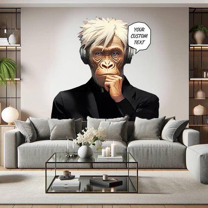 Adesivo Scimmia Saggia - Adesivo da Parete DJ Scimpanzé con Cuffie per la vendita all'ingrosso da parte di Decords