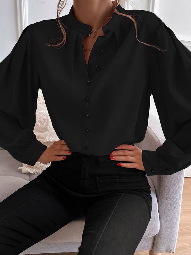 UNISHE - Wholesale Buttoned-down shirt – Women's - Plain Button V Neck Blouse Shirt GSS0994