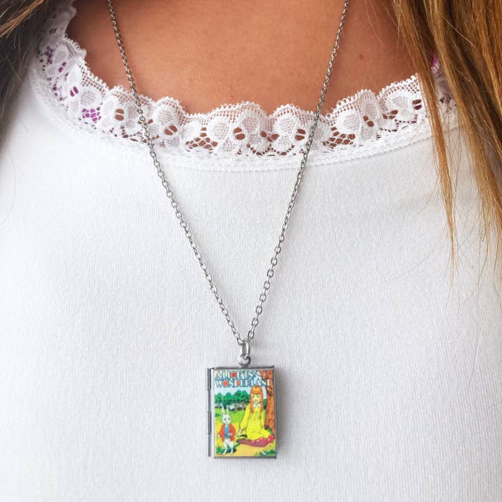 Marshall and Rose - Wholesale Locket Necklace - Book Locket Alice In Wonderland - Picnic with Rabbit