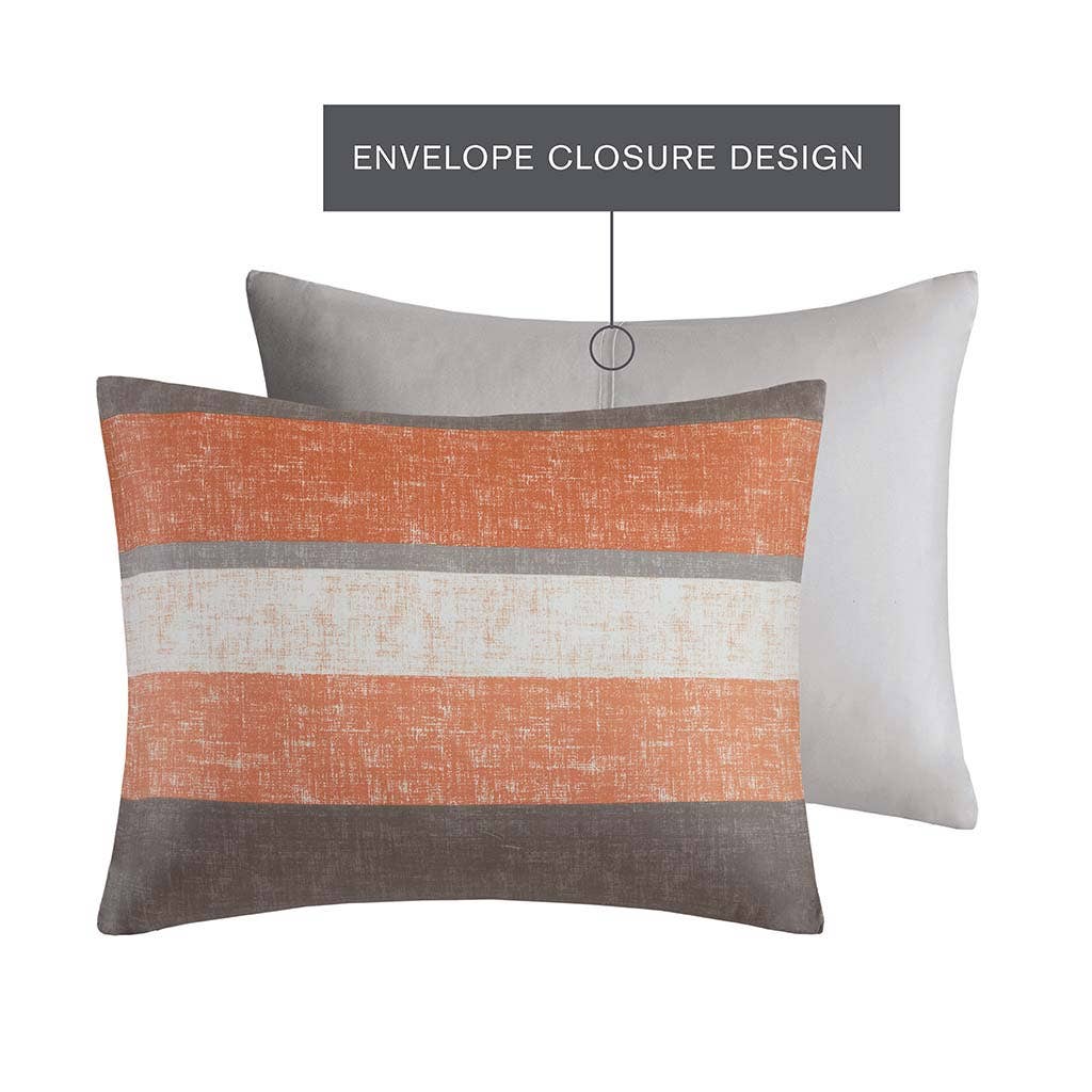 Olliix - Wholesale Bedding Set - Stripe Modern Comforter Set with Bed Sheets, Coral/Grey4