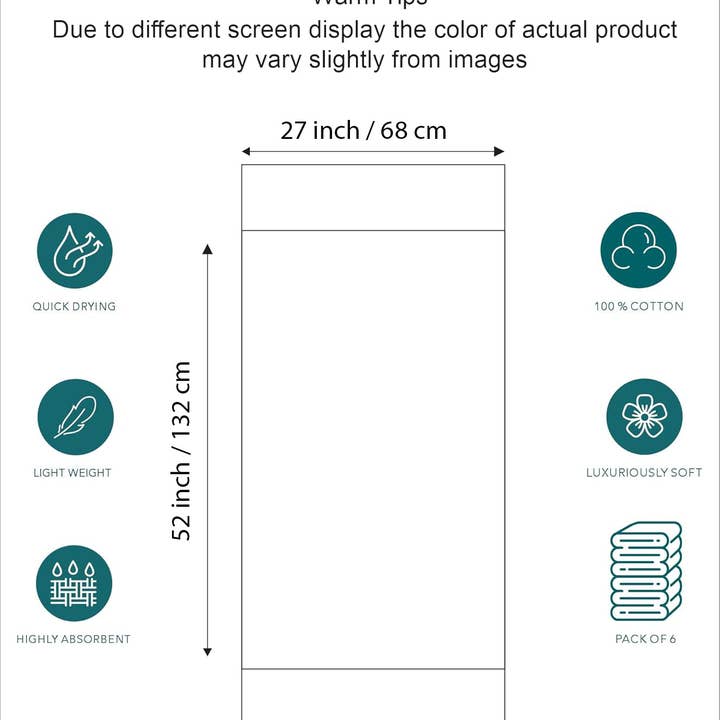 J&V TEXTILES - Wholesale Towel set - Set of 6 Hotel & Spa 100% Cotton Bath Towels 27x52 inch10