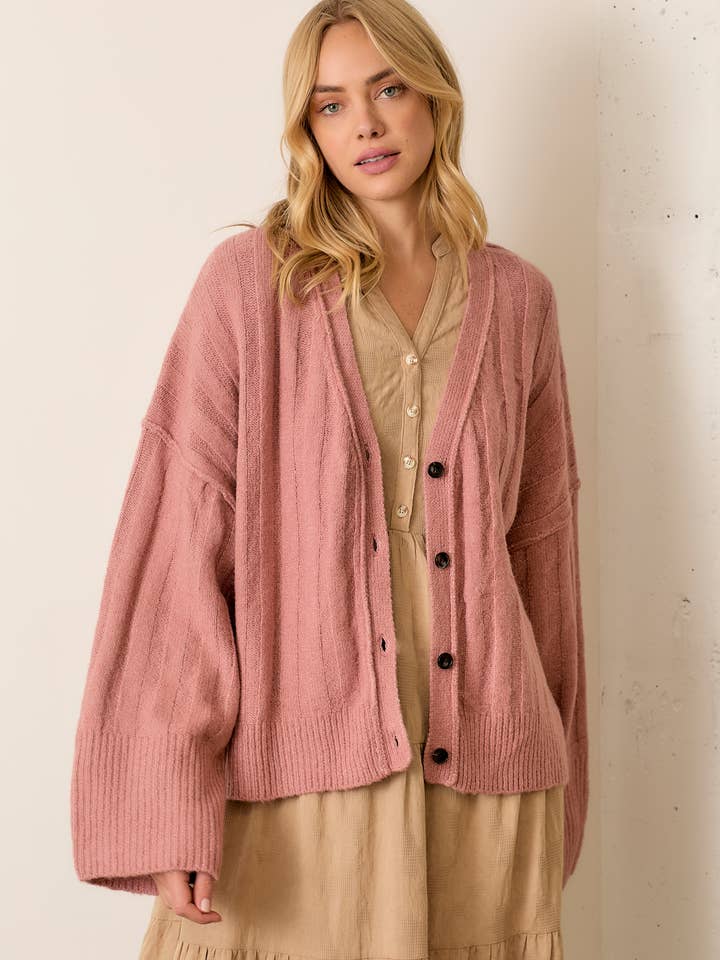 V-NECK KNIT CARDIGAN for wholesale by Polagram by Wellmade USA