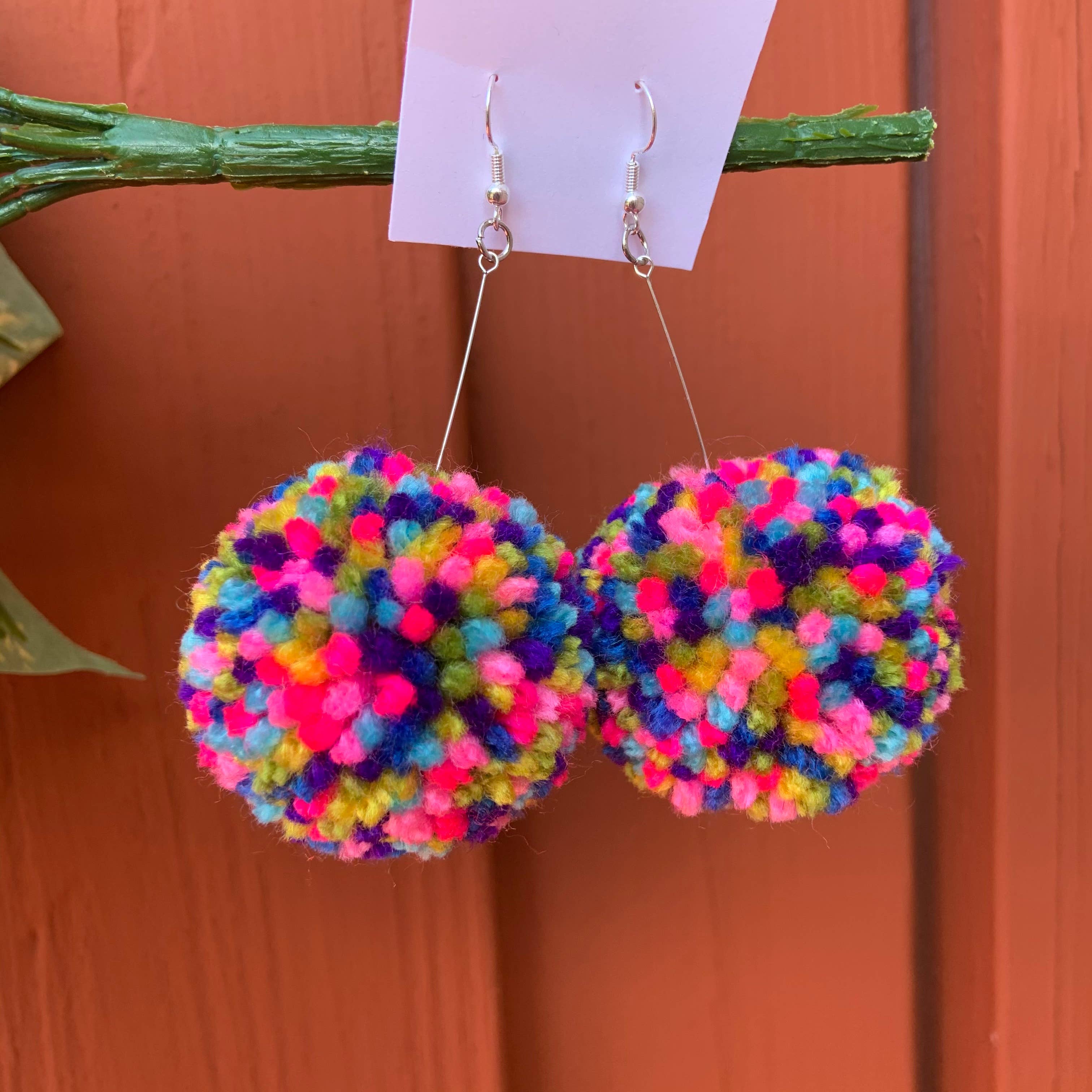 Lovelybeadz - Wholesale Dangle Earrings - Multi color Pom Pom Earrings