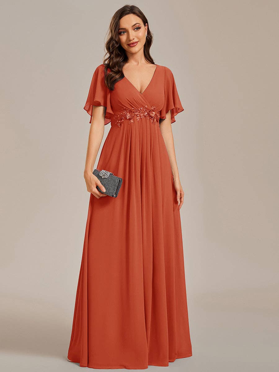 Ever-Pretty - Vente Robe de soirée – femme - Robe de demoiselle d'honneur plissée avec appliques et col en V47
