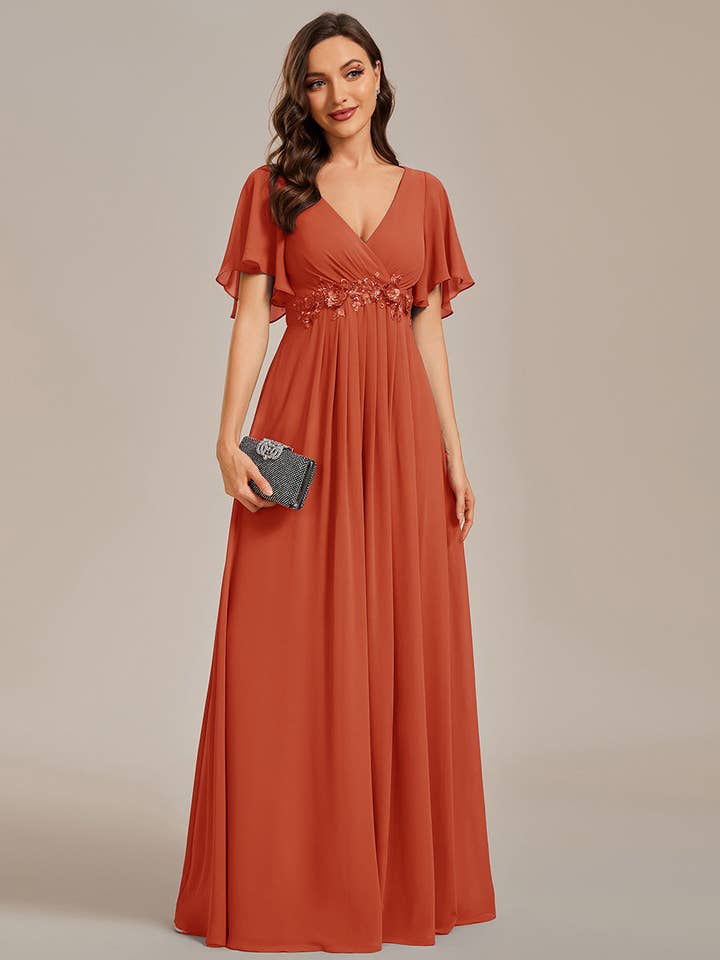 Ever-Pretty - Wholesale Gown – Women's - V Neck Appliques Pleated Bridesmaid Dress47