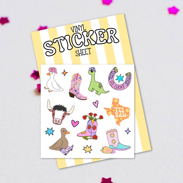 Feuille d'autocollants à thème occidental | Autocollants non laminés pour la vente par Get Stoked