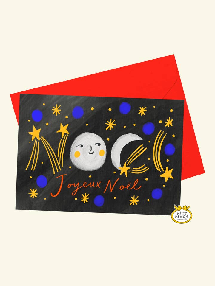 Noel Moon Christmas Card for wholesale by Kitty Kenda Papergoods