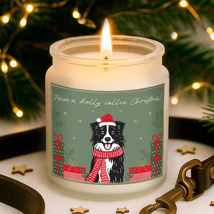 Vela Grande Perfumada Transparente 'Have A Holly Collie Christmas' para venta al por mayor de CGB Giftware