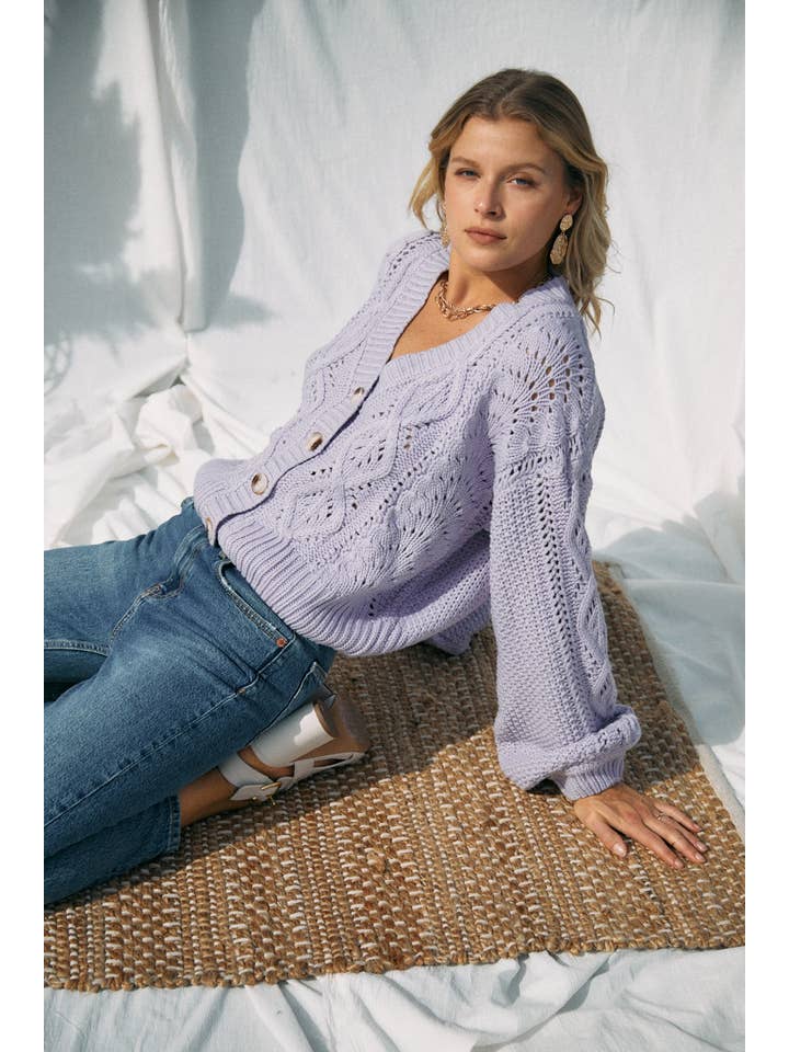 LAVENDER JW6043 Loose Three Button Cardigan for wholesale on Faire