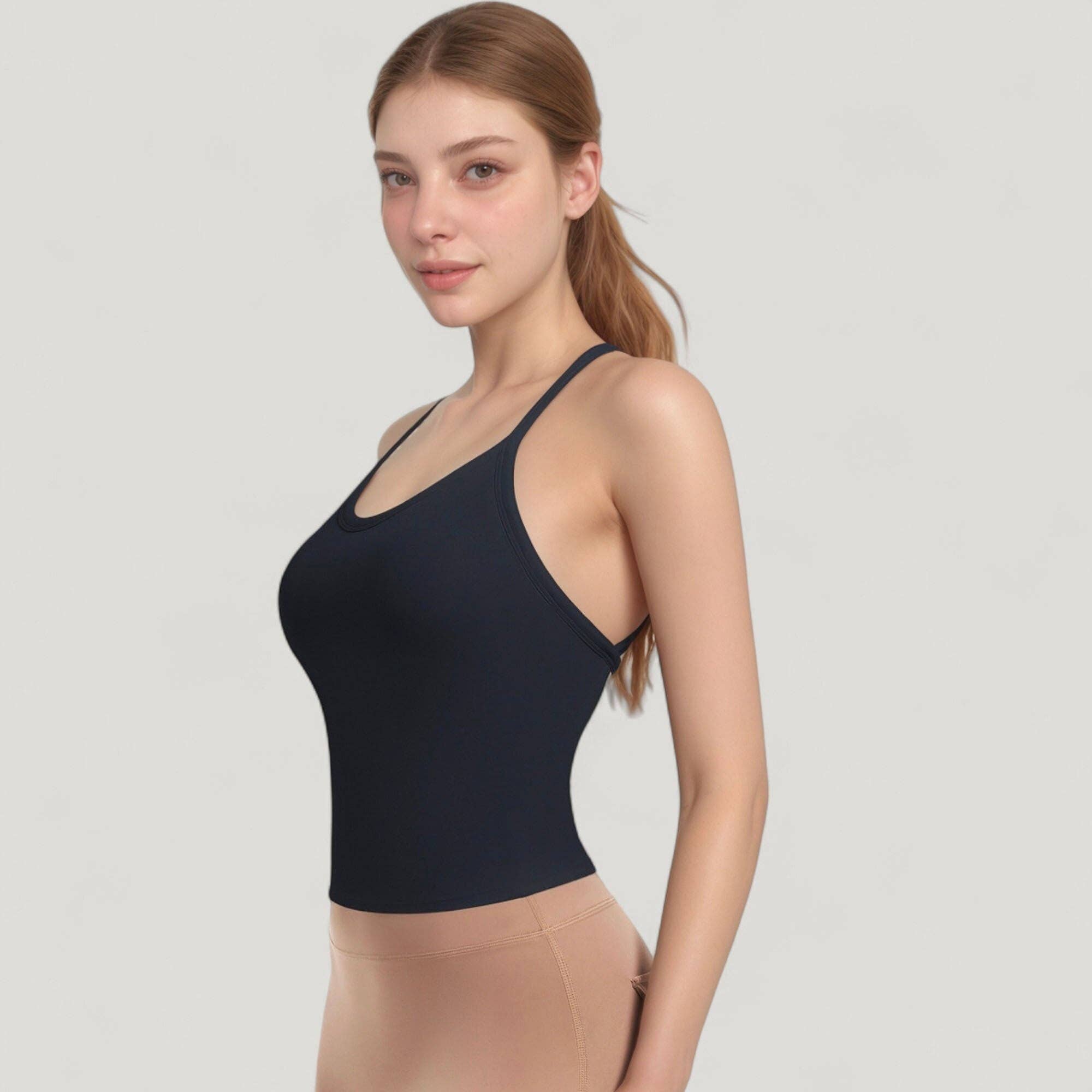 Active by Anna-Kaci - Wholesale Athletic Top - Women's - Strappy Crisscross Back Athletic Tank Top with Built-In Shel23