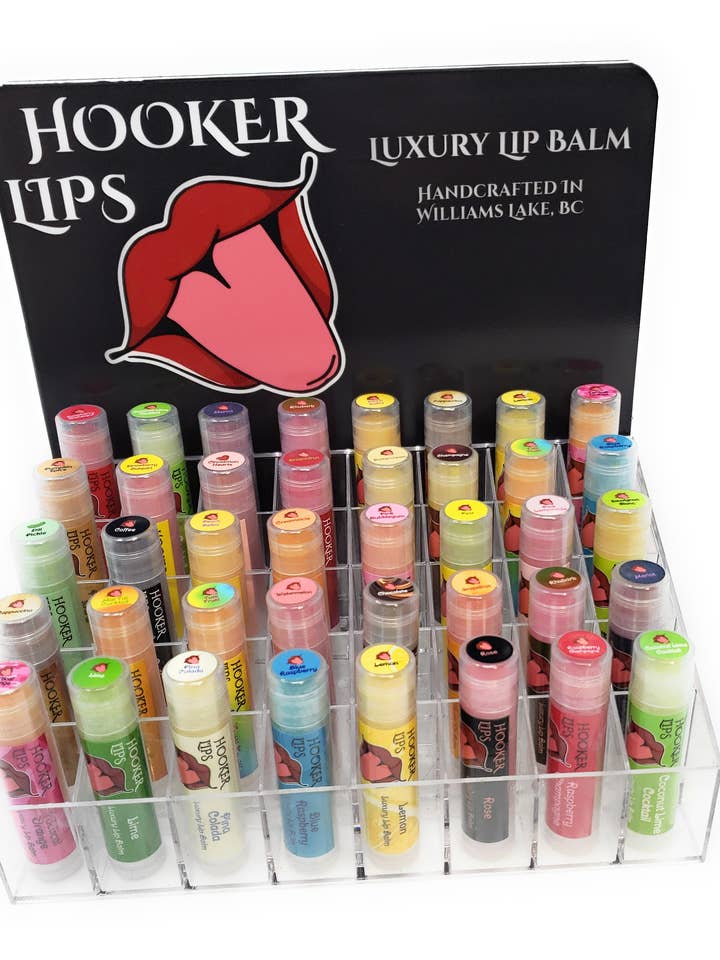 Présentoir de vente au détail de 80 baumes à lèvres de luxe Hooker Lips pour la vente par Hooker Lips
