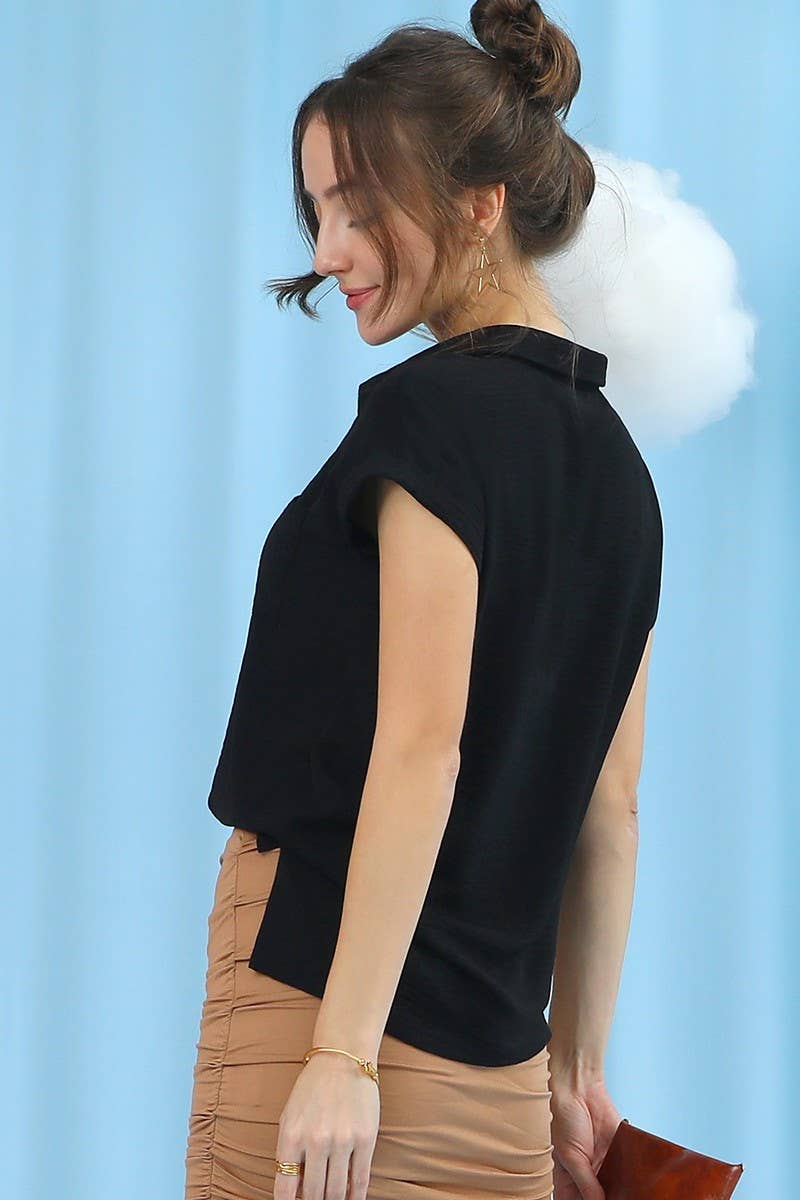 NINEXIS - Wholesale Button Down Shirt - Women's - CWTBLS033-S_SINGLE BREASTED ROLLED SHORT SLEEVE BLOUSE SHIRT2