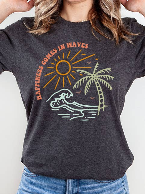 Select Apparel - Vendita all'ingrosso Maglietta serigrafata - Donna - T-shirt grafica Happiness Comes in Waves