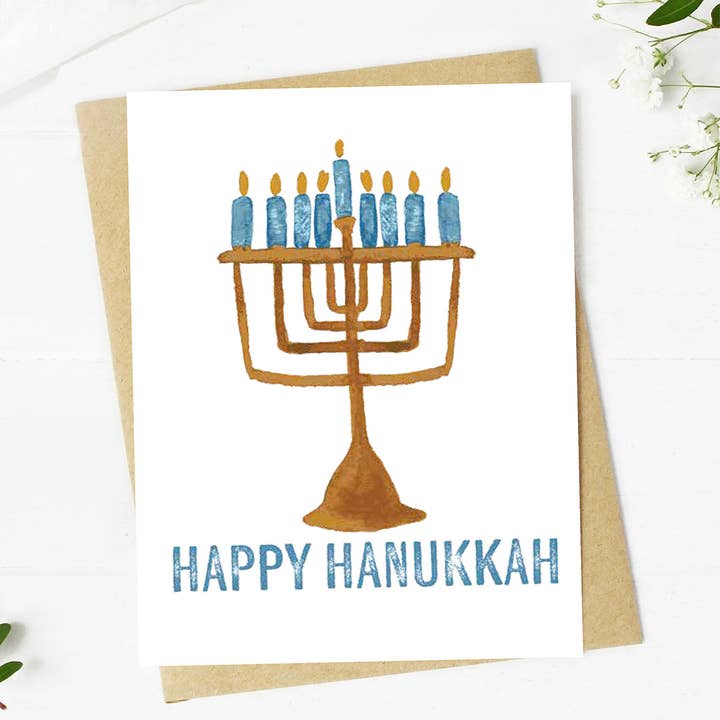"Happy Hanukkah" White Greeting Card for wholesale by Big Moods