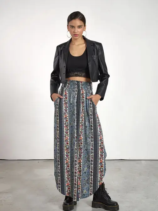 noflik - Venta al por mayor Falda - Mujer - Falda Maxi con Cintura Elástica Fruncida y Dobladillo Curvado -NS1000_12