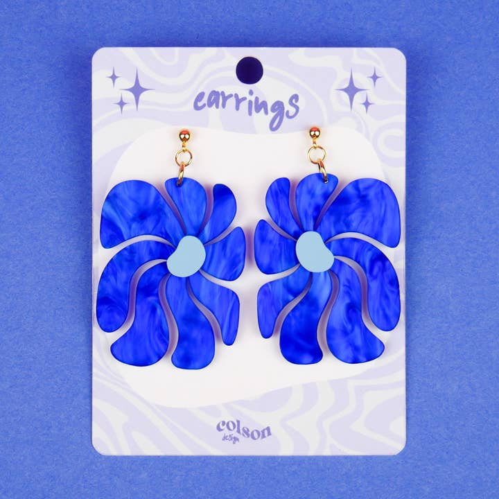 Brincos Pendentes Flor Groovy - Azul Elétrico por atacado de ColsonDesign