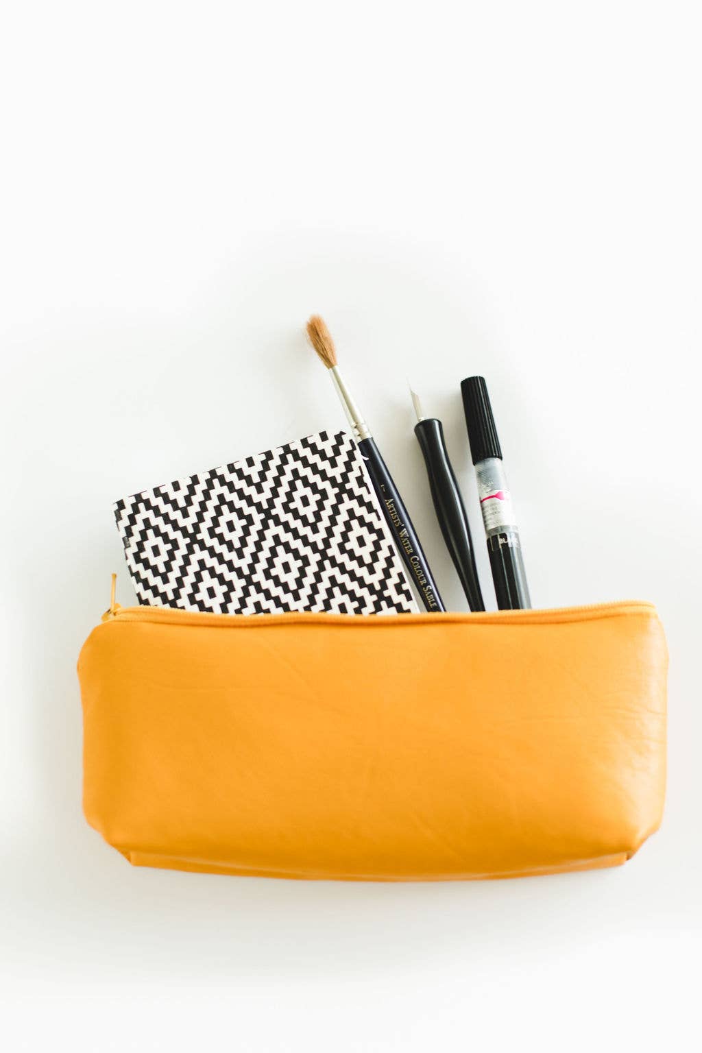 SANDRA SMITH LLC - Wholesale Pencil Case/Pouch - Hi Again Love You - Mustard Faux Leather Pencil Pouch4