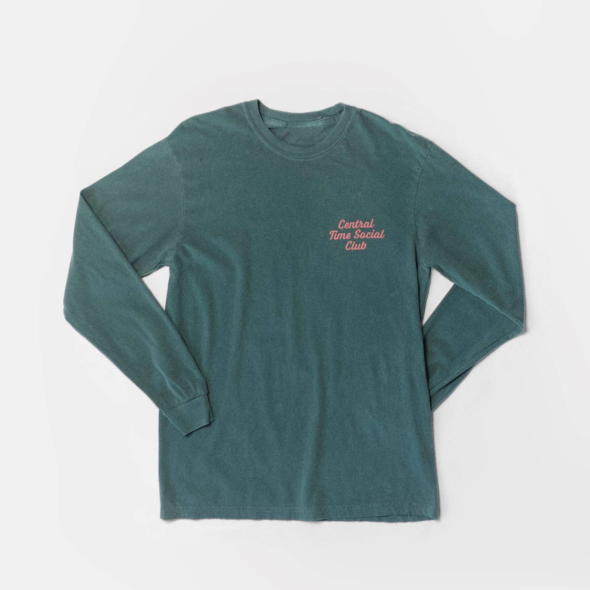Vintage Forest Central Time Social Club Heavyweight Long Sleeve Tee for wholesale on Faire0