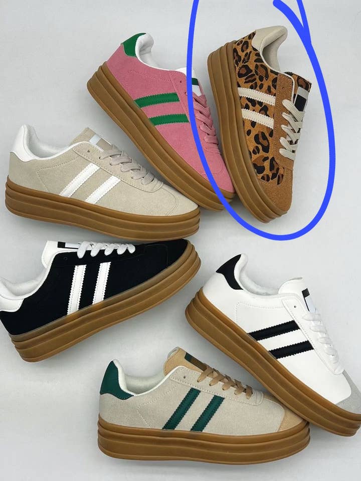 No Doubt Shoes - Vente Baskets tendance – femme - BASKETS ÉPAISSES FAUSSES POUR FEMMES À SEMELLE GOMME CONTRASTÉE À DOUBLE RAYURE