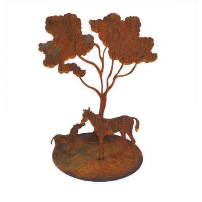 Mare and Foal Under Tree Metal Garden Art for wholesale by Overwrought