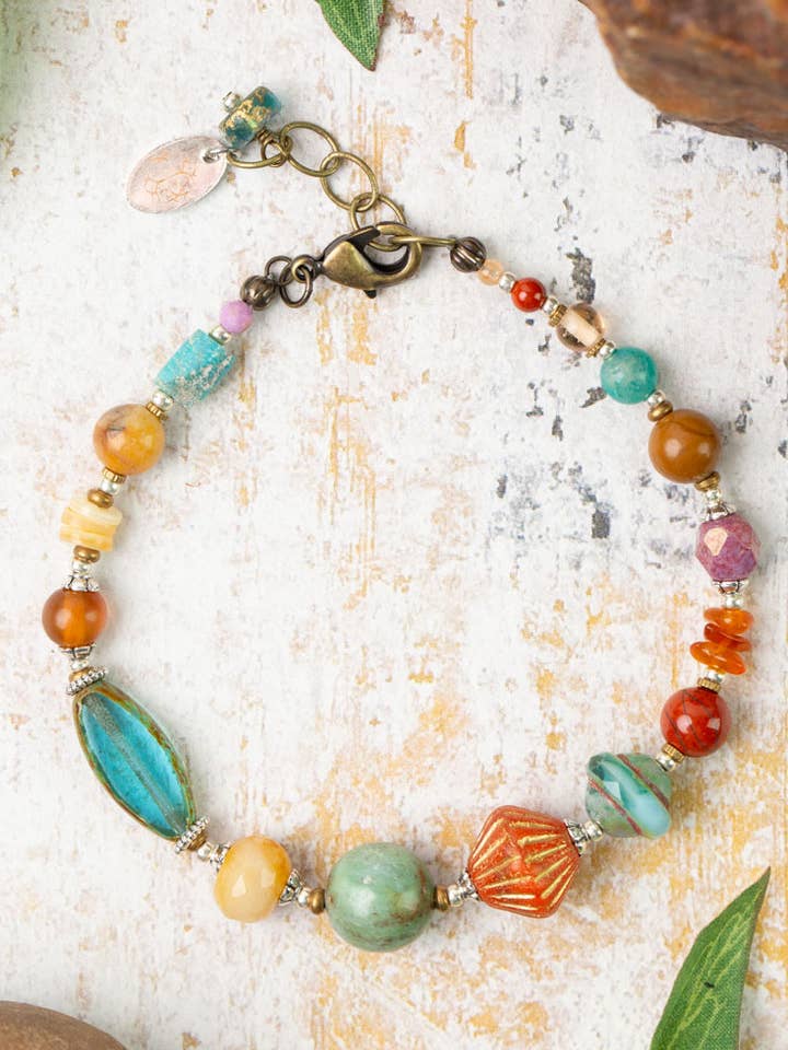 Earthen 7.5-8.5" Jasper, Czech Glass, Turquoise Simple Bracelet for wholesale by Anne Vaughan Designs Jewelry